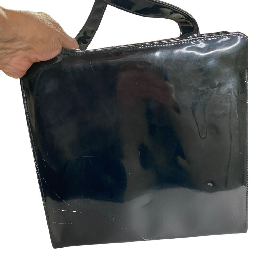 Buena Vista Black Patent Leather Vtg. Structured Shoulder Bag – NWT Sears Retro - Picture 2 of 11
